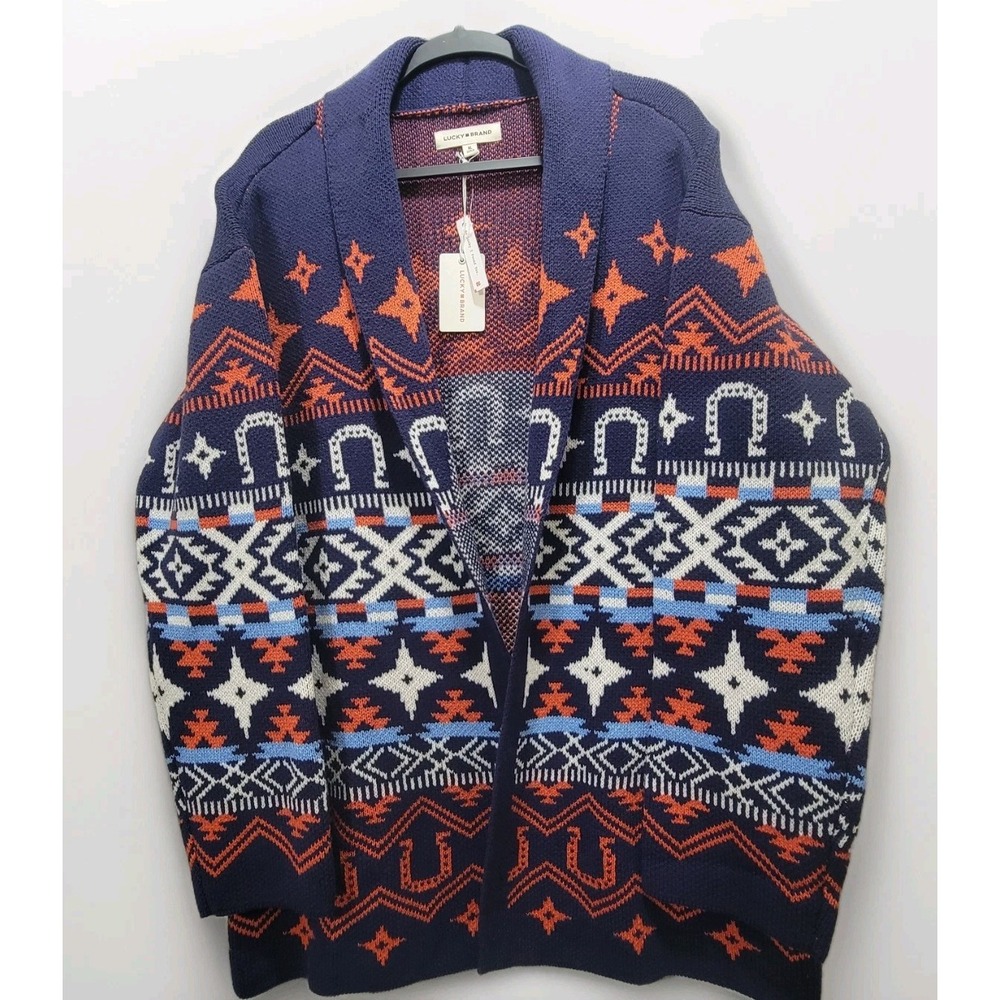 Lucky Brand NWT $149 Open Draped Long Cardigan XL Aztec Western Rodeo Horseshoe‎